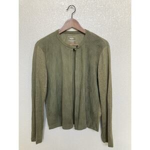 Majestic Paris for Neiman Marcus olive green linen leather jacket womens size 4